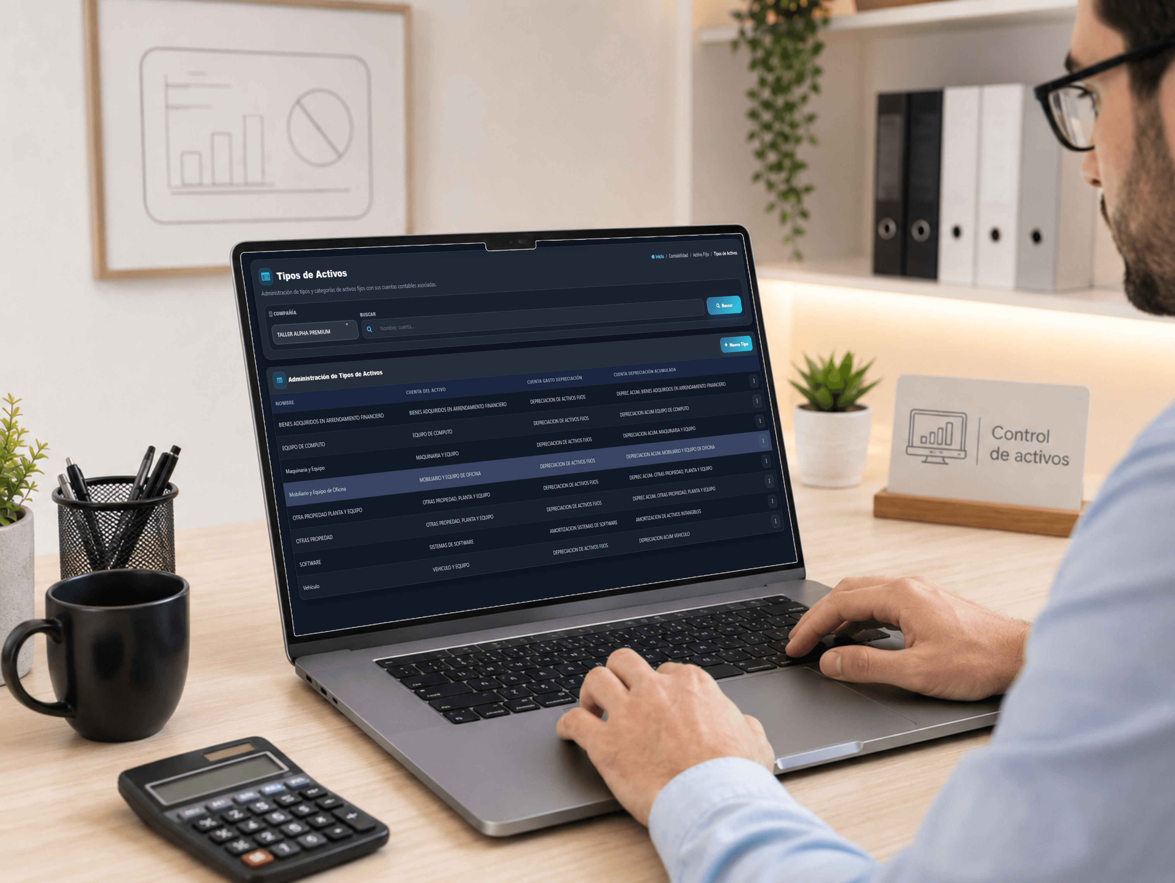 Asset category administration with names and related accounts