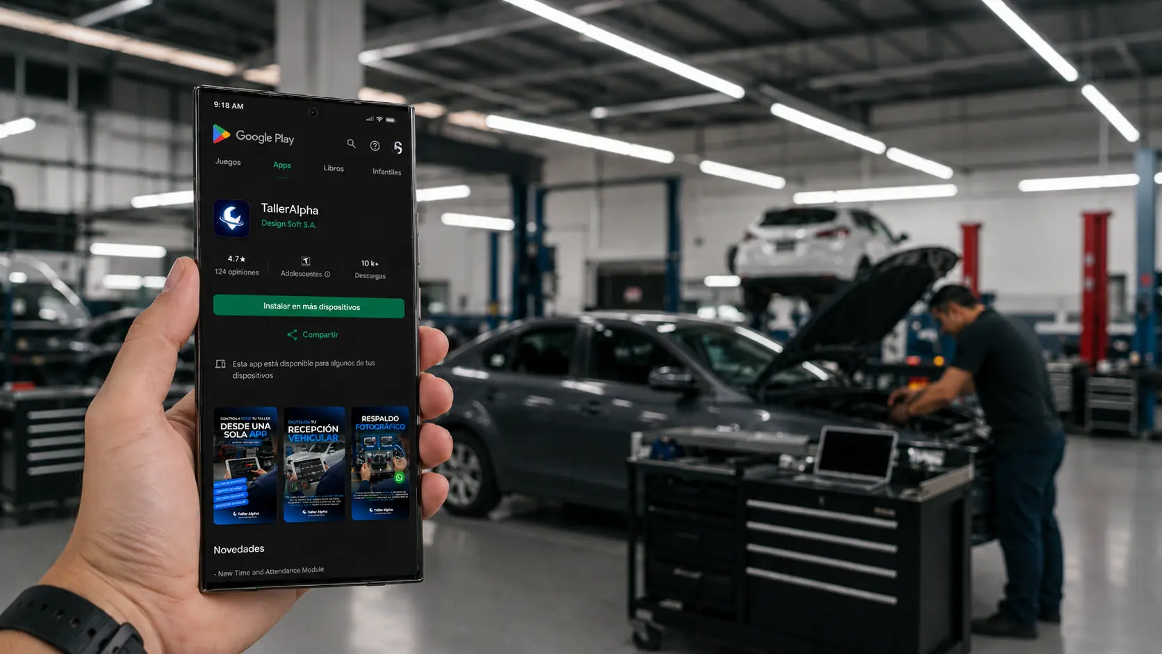 Descarga la app Taller Alpha en Google Play para talleres mecánicos y automotrices