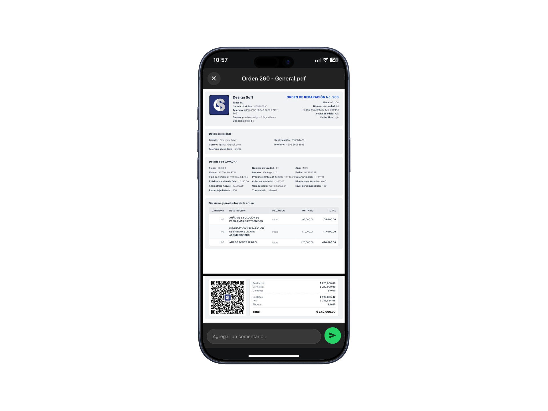 Orden enviada al cliente por WhatsApp