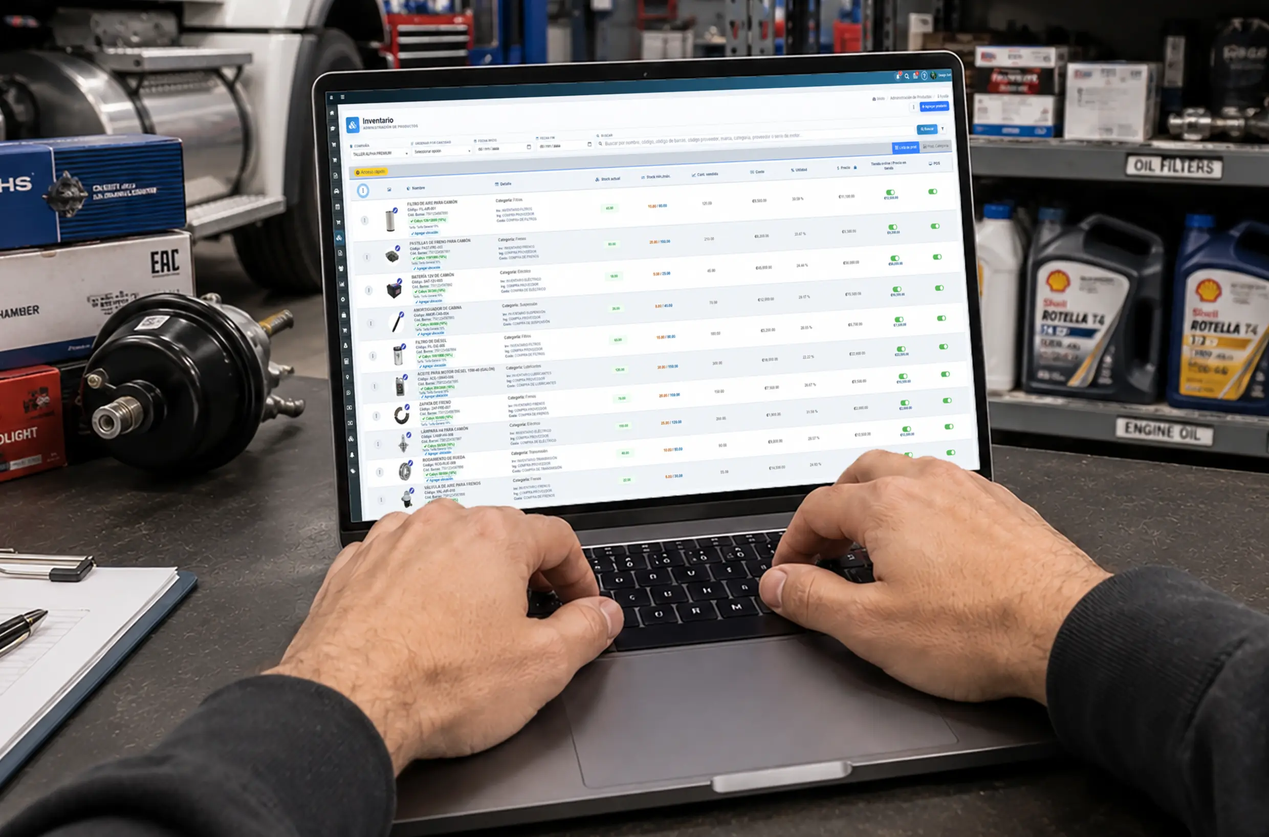 Software de inventario web para taller de camiones con repuestos diésel