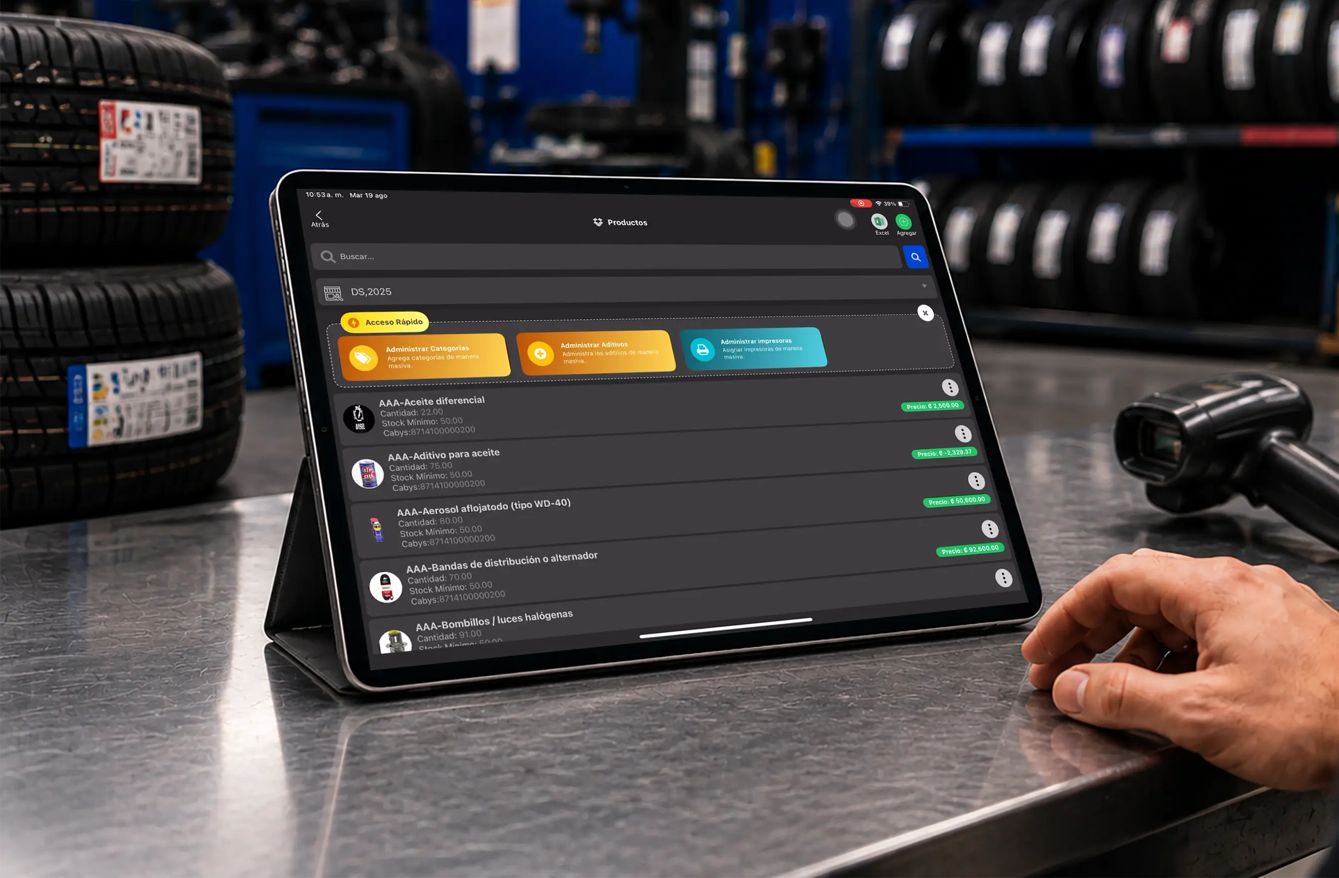 Software de inventario para taller de llantas con medidas, marcas y DOT