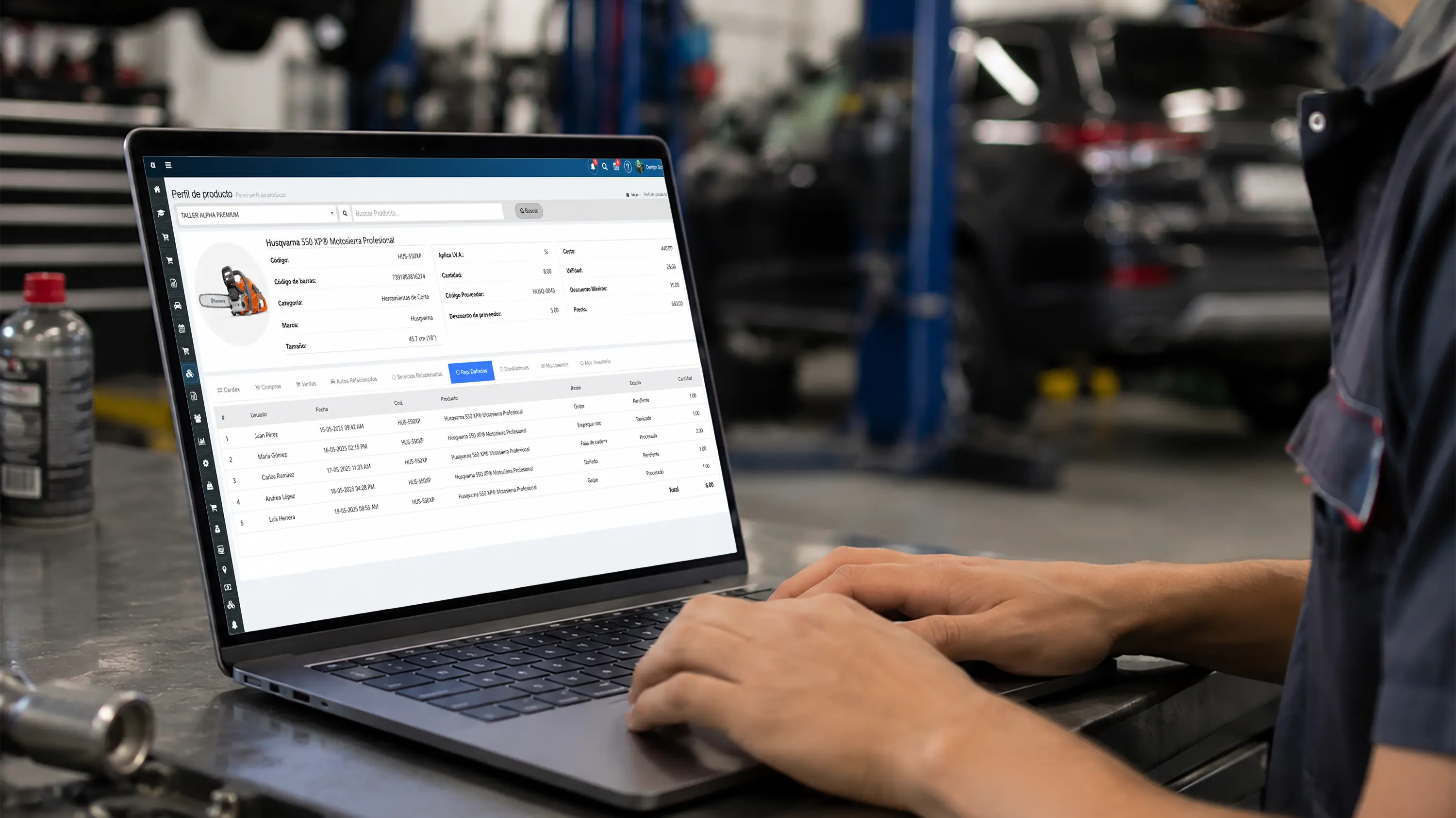 Reporte de repuestos dañados y mermas desde el perfil del producto en software de inventario