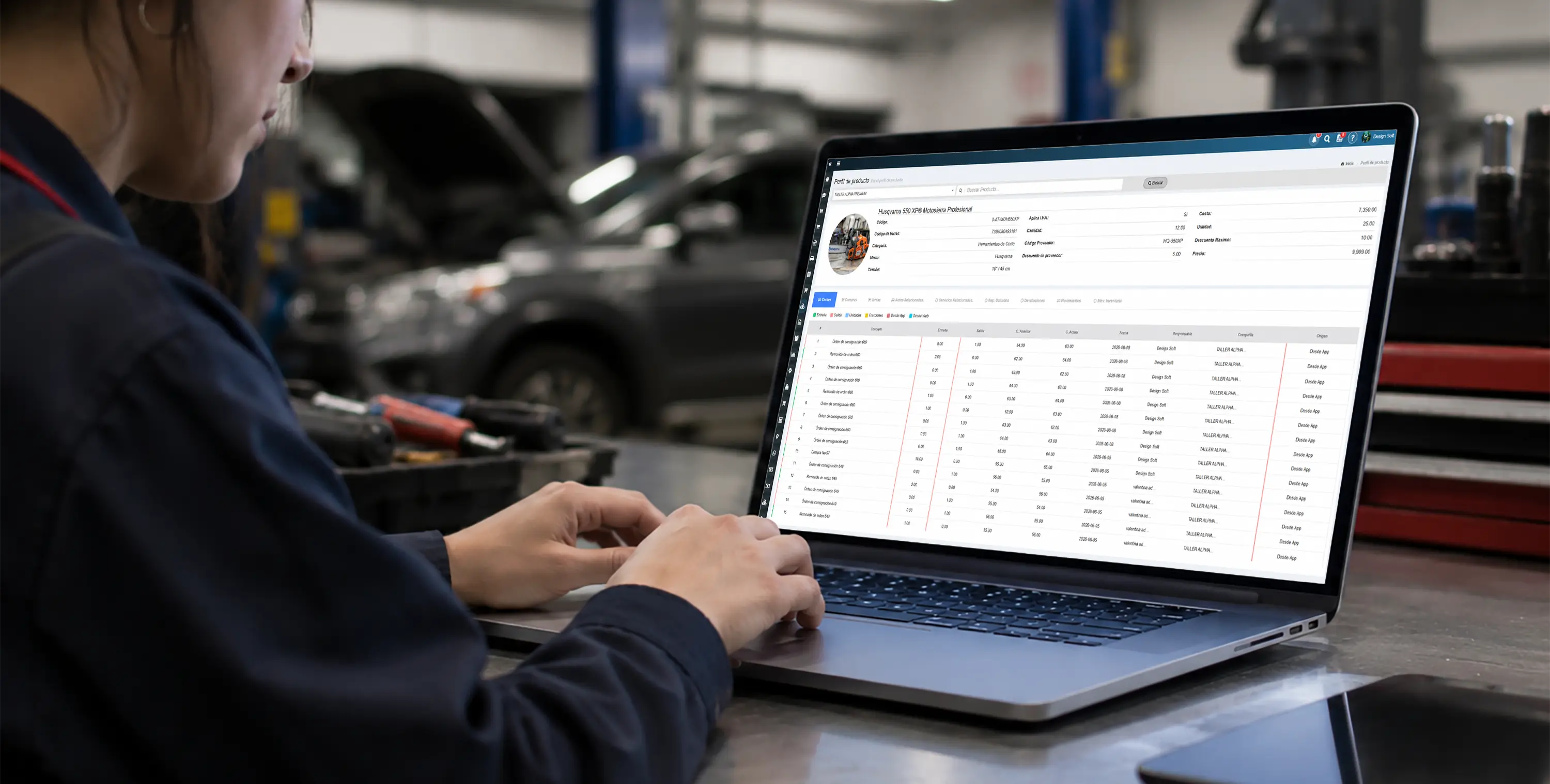Perfil de producto con cardex e historial de movimientos para talleres automotrices