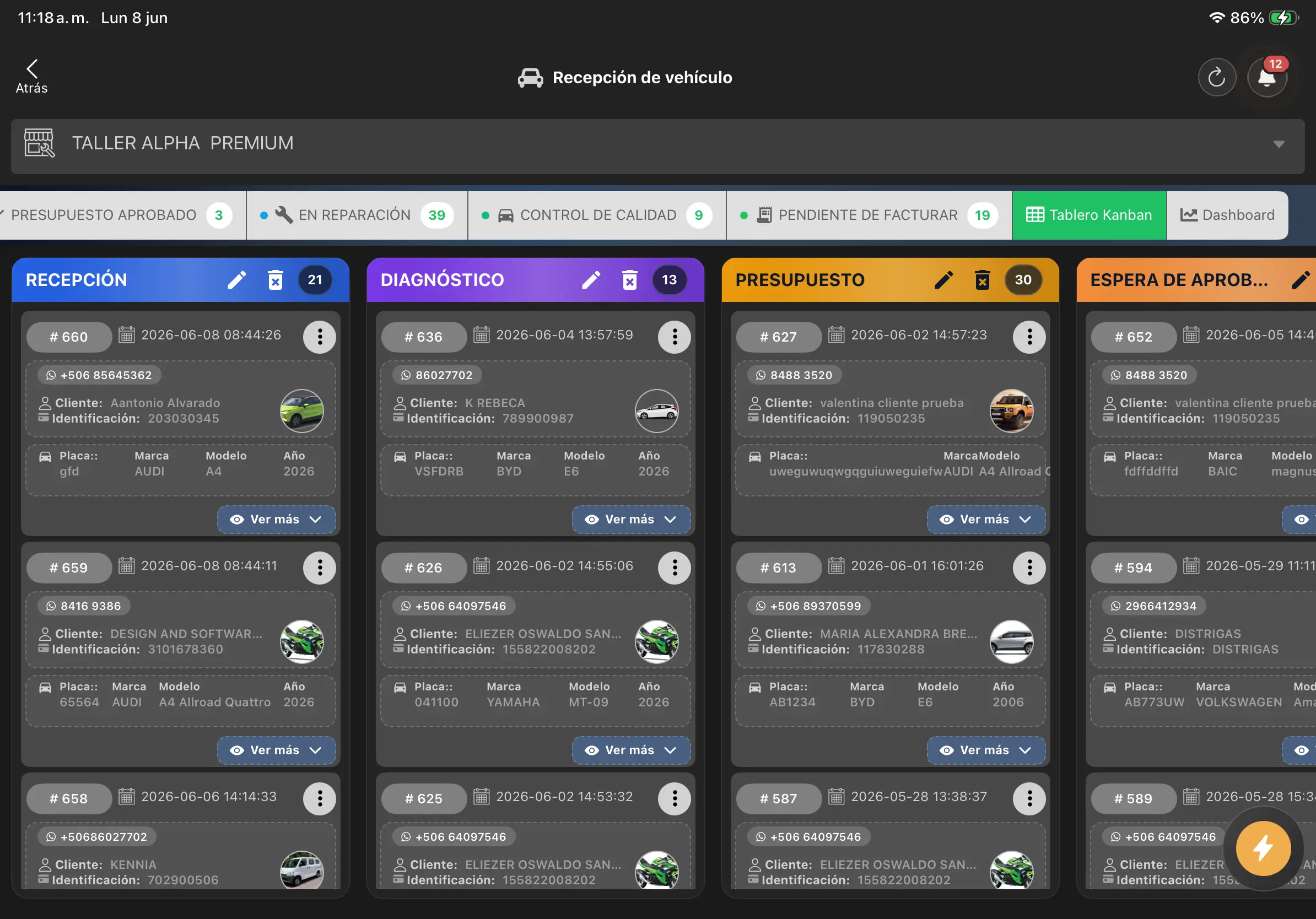 Recepción en tablet