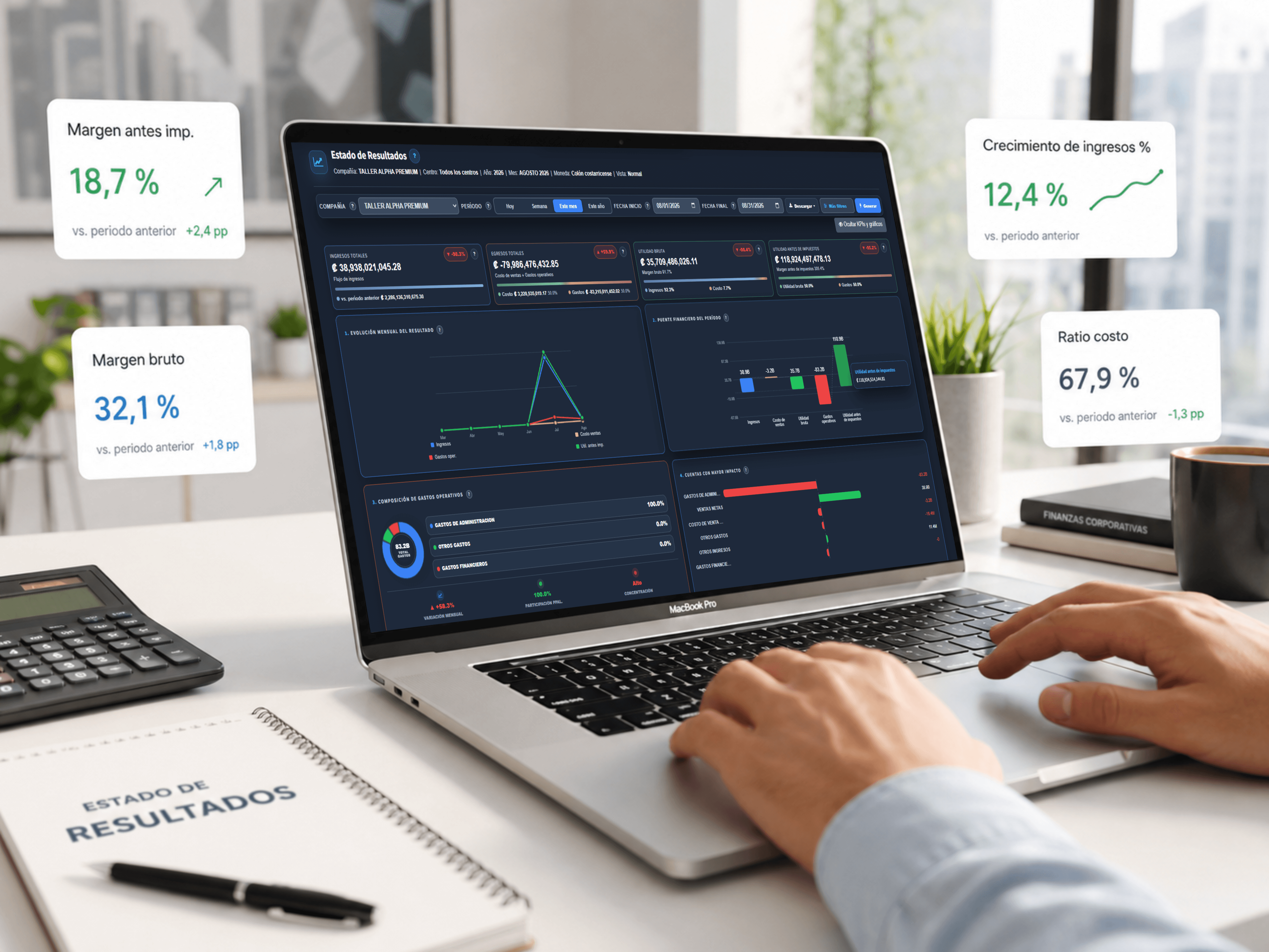 Income statement with revenue, expenses and profit for the period