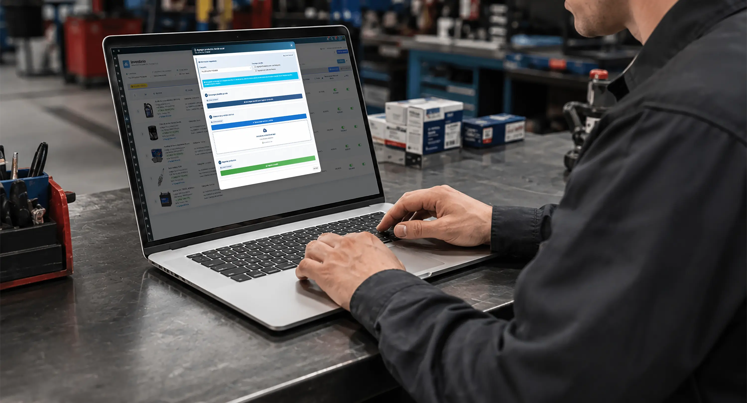 Importación por excel para ordenar productos y datos del inventario del taller