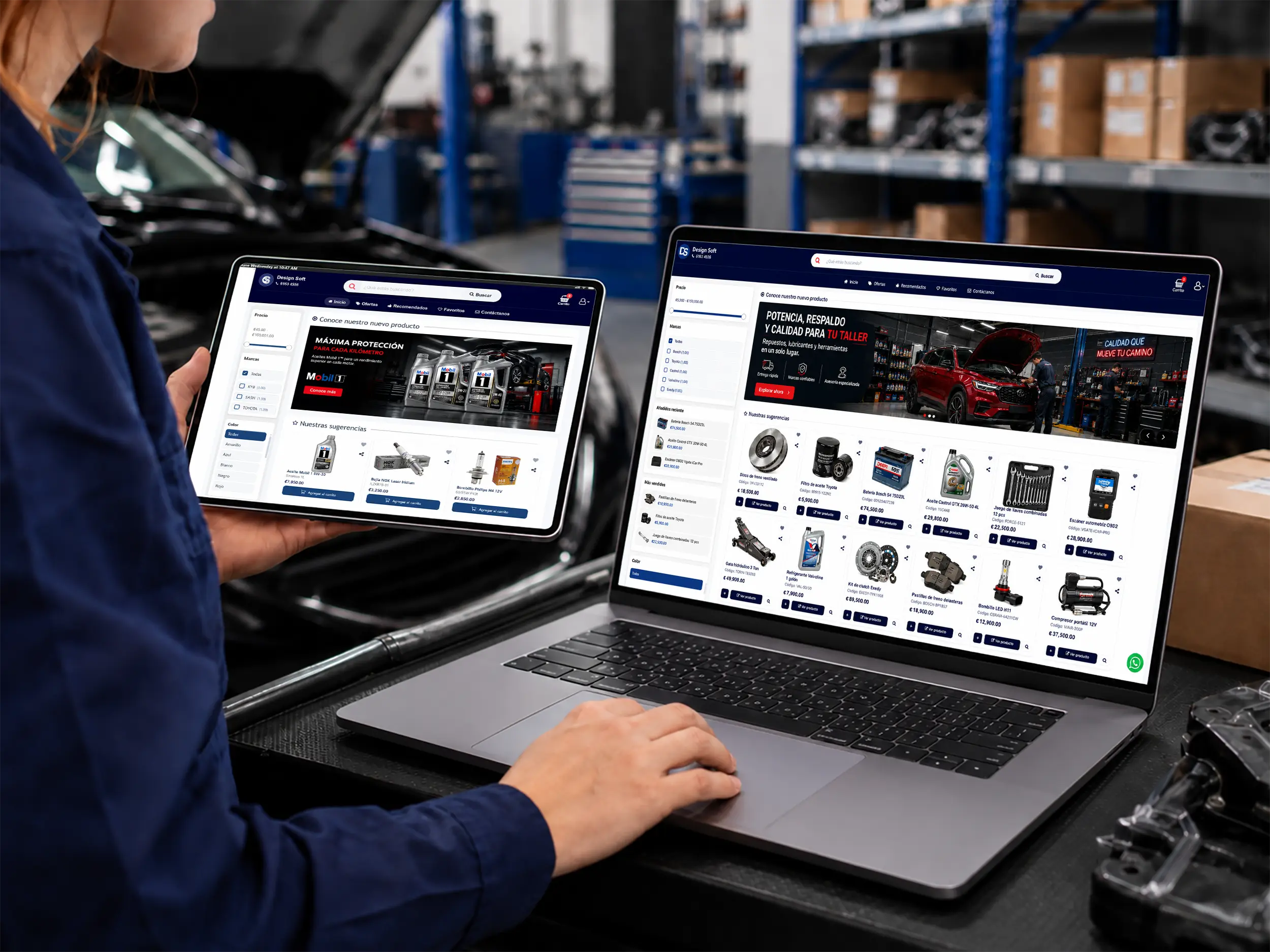 Catálogo web de repuestos en tablet y escritorio