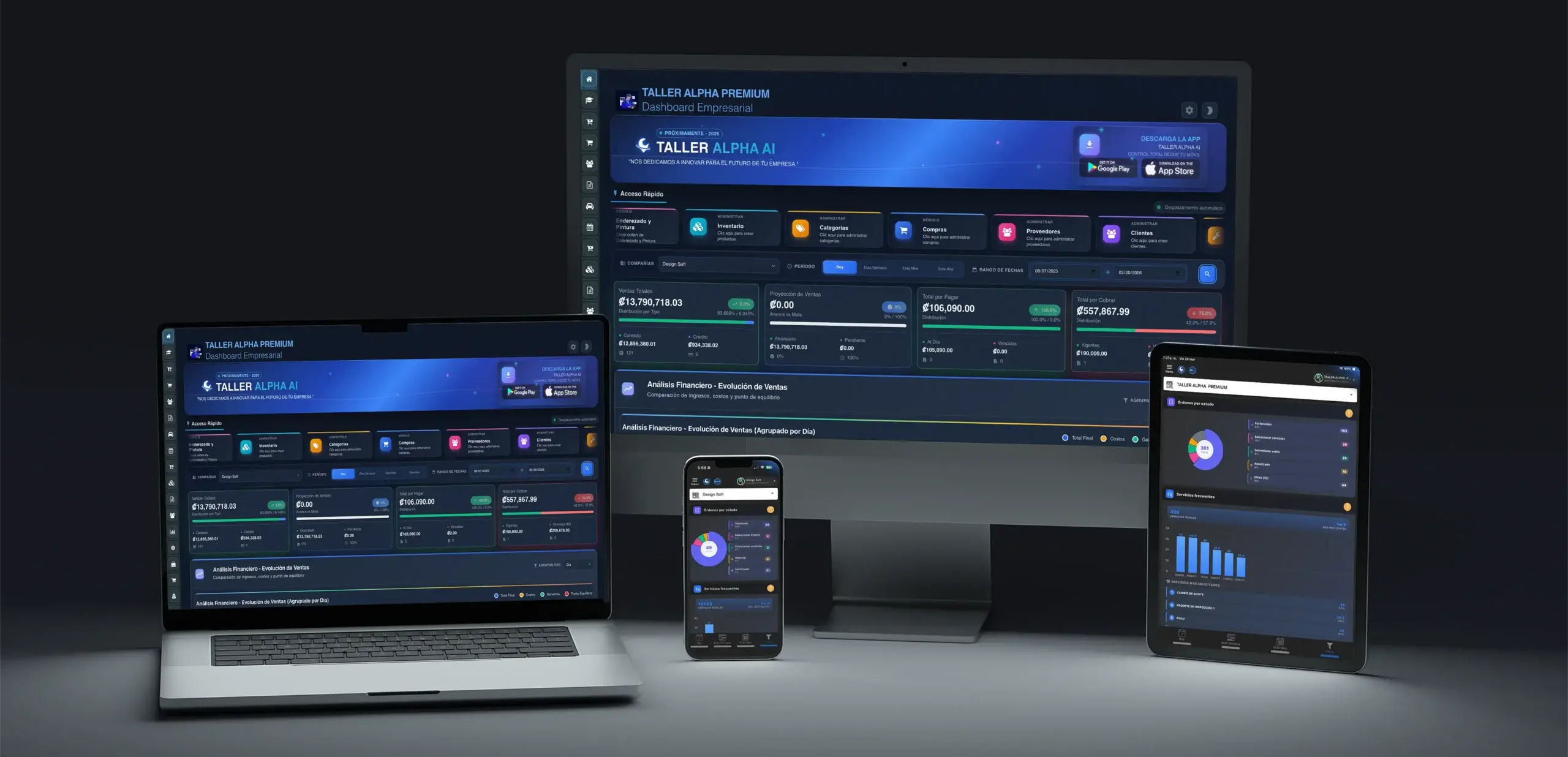 Dashboard principal para talleres con métricas generales y vista rápida de operación